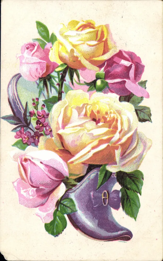 Arranjo de rosas em um calçado — editor não visível - Frente