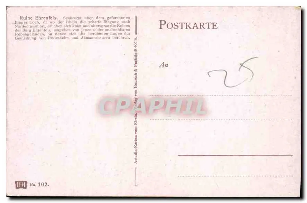 Ruínas de Ehrenfels — vista sobre o lago de Constança — editor Astudiu-Karten vom Rhein, n° 102 - Verso