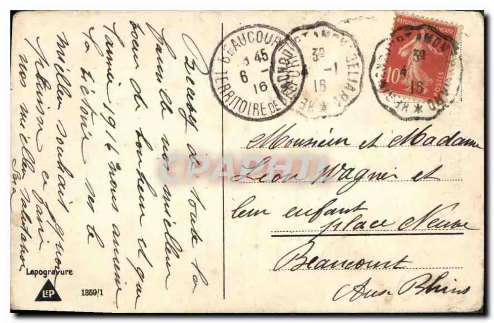 Kinderen met kerstbomen — winterlandschap — Lapogravure n°1850/1 - Achterkant