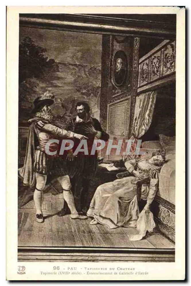 Desmaio de Gabrielle d'Éstrée — Tapeçaria do século XVIII — Castelo de Henri IV, Pau - Frente