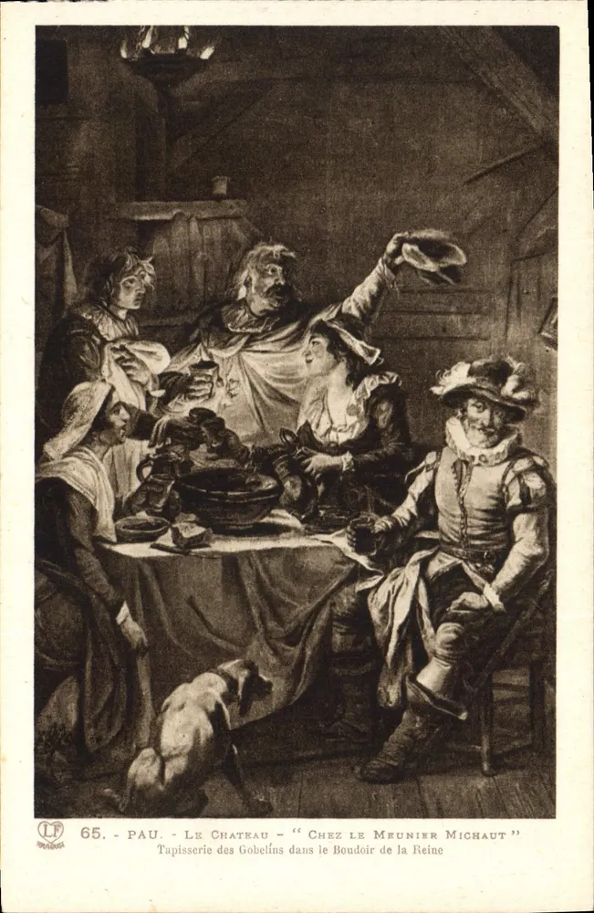 Pau - Das Schloss - 'Chez le Meunier Michaut' — Gobelins-Tapete im Schlafzimmer der Königin — Héliogravure Laboude Frères - Vorderseite