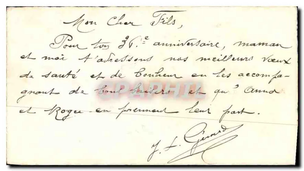 Arranjo de tulipas e violetas — Aniversário — editor desconhecido, número de série não visível - Verso