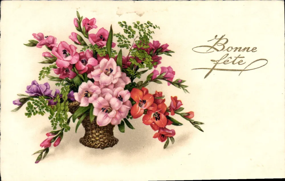 Bouquet of gladioli — Happy Birthday — unknown publisher, series number not visible - Front