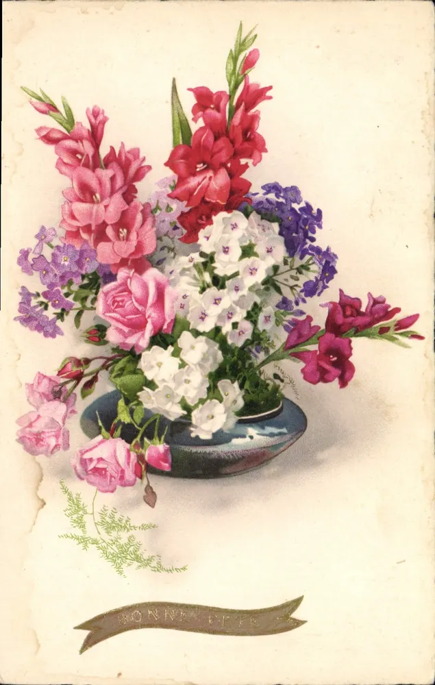 Arranjo de flores coloridas — Feliz aniversário — editor não identificado, n° de série 8273 - Frente