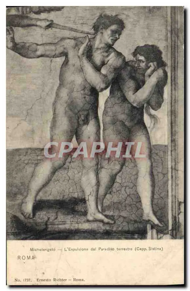 Michelangelo — Die Vertreibung aus dem Paradies (Sixtinische Kapelle) — Ernesto Richter — Nr. 1737 - Vorderseite