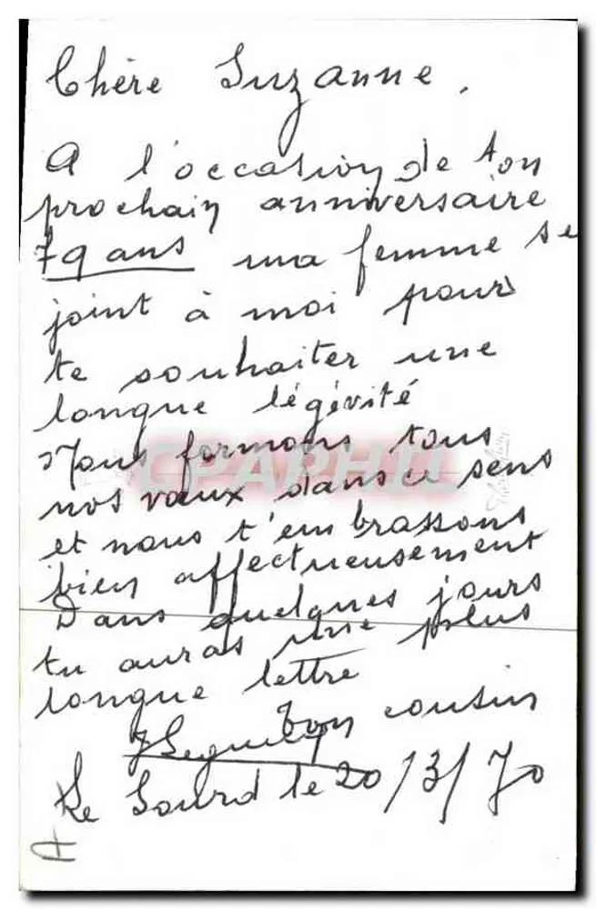 Arranjo de flores — panais e myosotis — carta postal com mensagem manuscrita - Verso