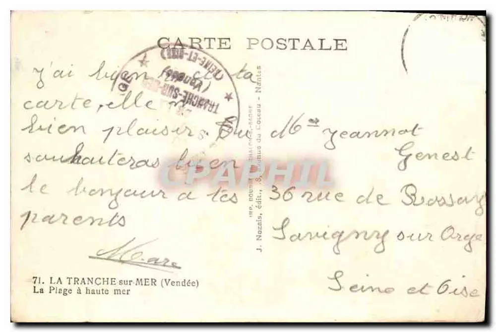 La Tranche-sur-Mer — Die Strände bei Ebbe — J. Nazin, Verlag, Nantes - Rückseite