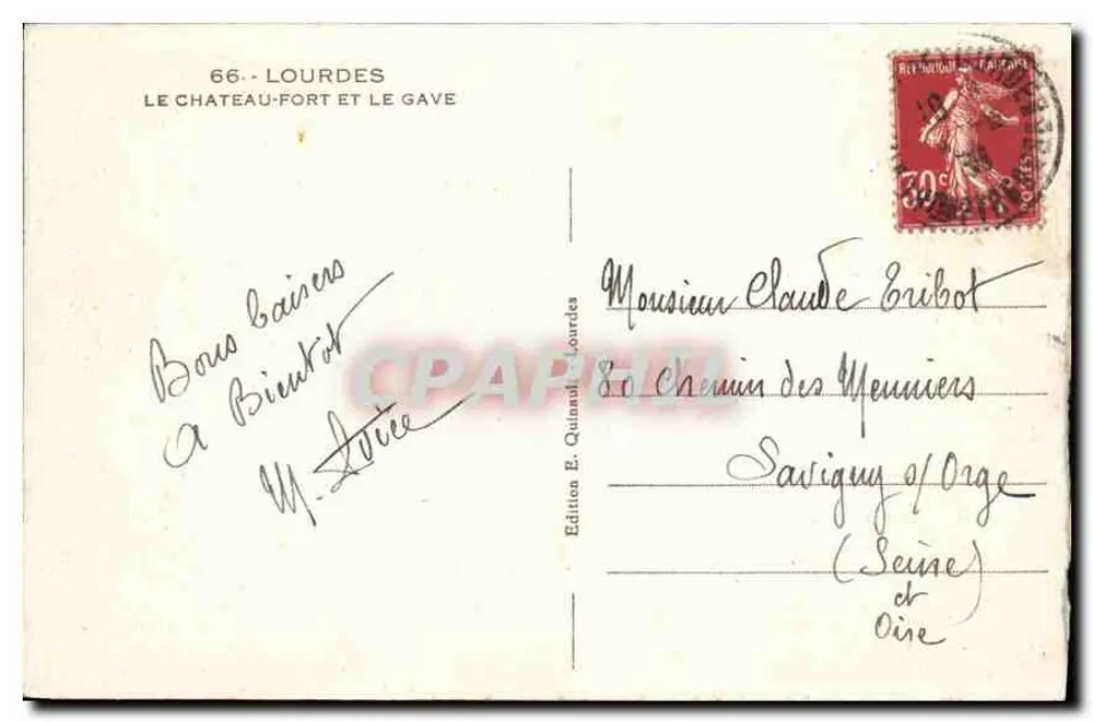Lourdes — Le Château-Fort et le Gave — Édition E. Quinault Lourdes - Verso