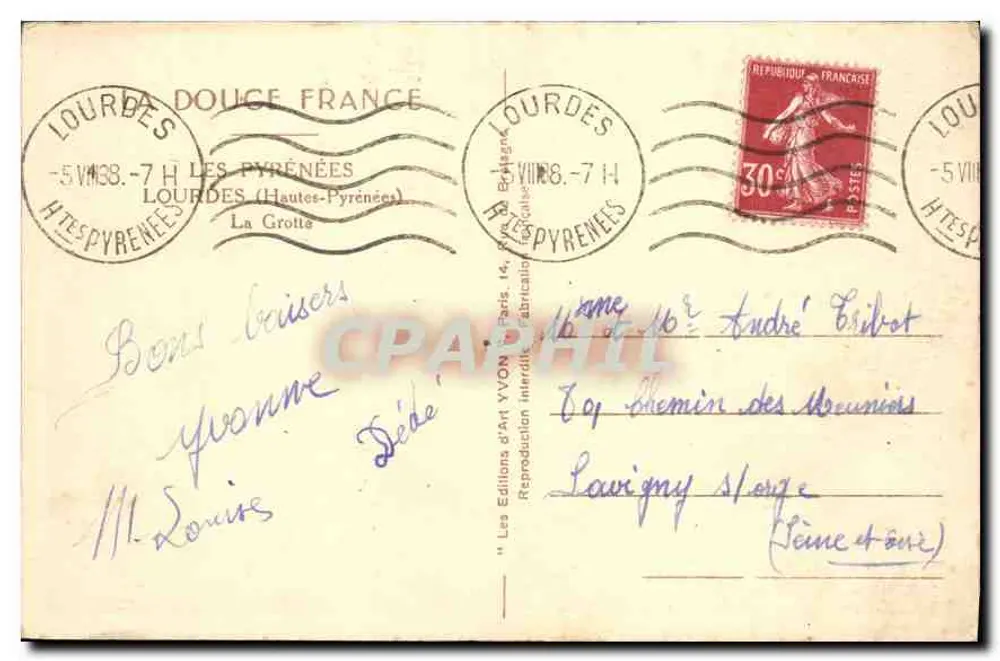 Lourdes — Église et pont — Éditions d'Art Yvon, Paris - Verso