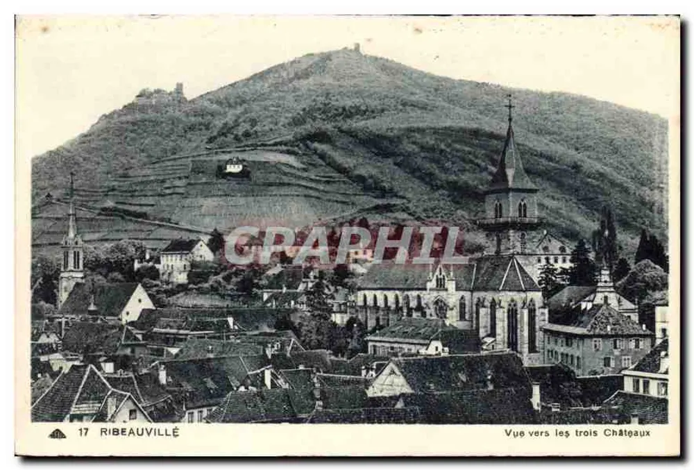Ribeauvillé — Vue vers les trois Châteaux — Cie des Arts Photomécanique, Trabscurg-Schiltigheim - Recto