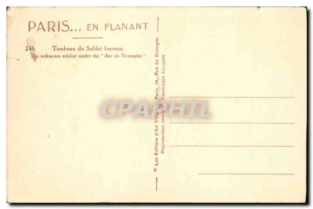 Tombeau du Soldat Inconnu — Arc de Triomphe — Éditions d'Art YVOIL, Paris - Verso
