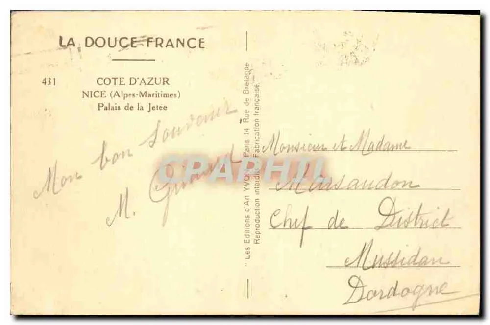 Palast der Mole — Nizza — Éditions La Douce France - Rückseite
