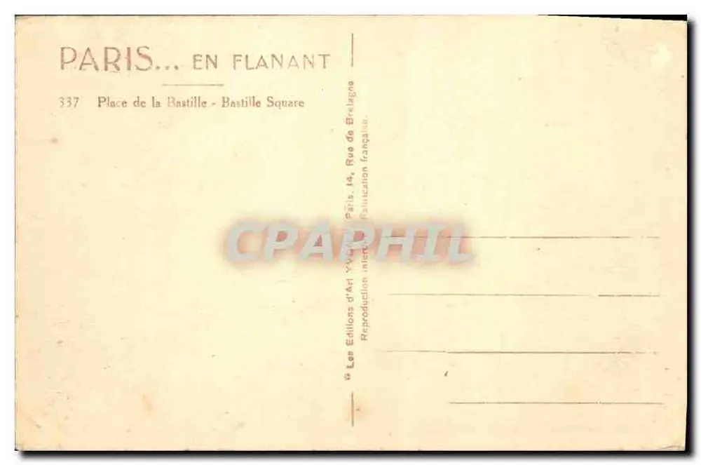 Place de la Bastille — Paris — Edições d'Art Yvain - Verso
