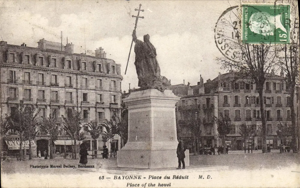 Bayonne — Place du Réduit — statue de saint Jean-Baptiste, éditeur Phototypie Marcel Delbey, Bordeaux - Awers