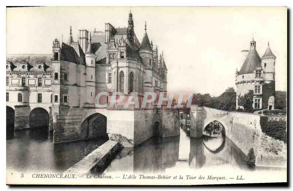 Chenonceaux — Das Schloss — Die Thomas-Bohier-Flügel und die Marques-Turm — LL. - Vorderseite