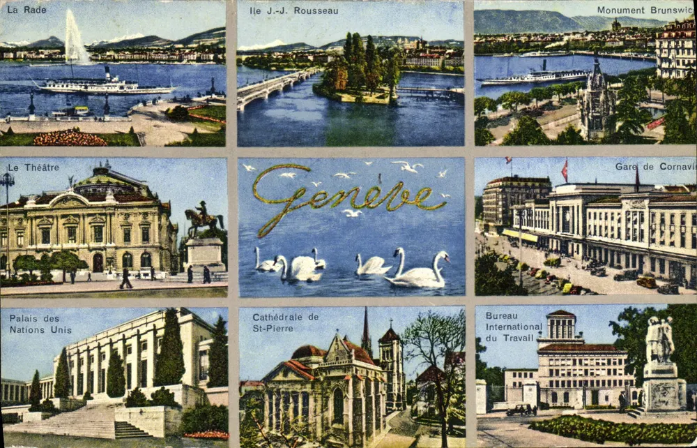 Genebra — vista panorâmica com monumentos — Edição Jaeger - Frente