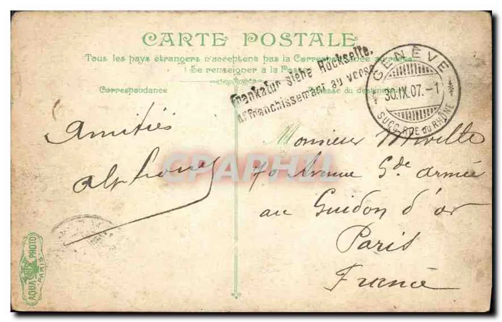 Genève — Le Pont de Coulouvrenière — éditeur V.F. n° 2780 - Rückseite