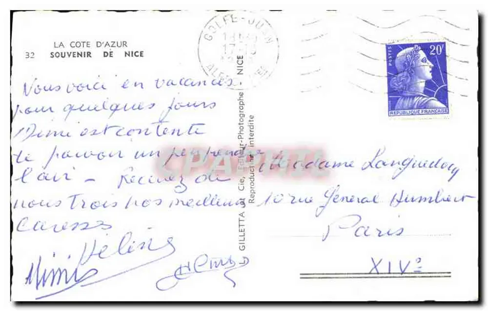 Vista da Promenade des Anglais em Nice — Lembrete de Nice — Editor GILLETTE & Cie, N°32 - Verso