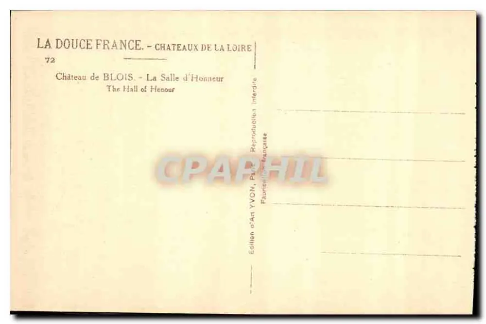Château de Blois - La Salle d'Honneur — Édition d'Art YVON, Paris - Verso