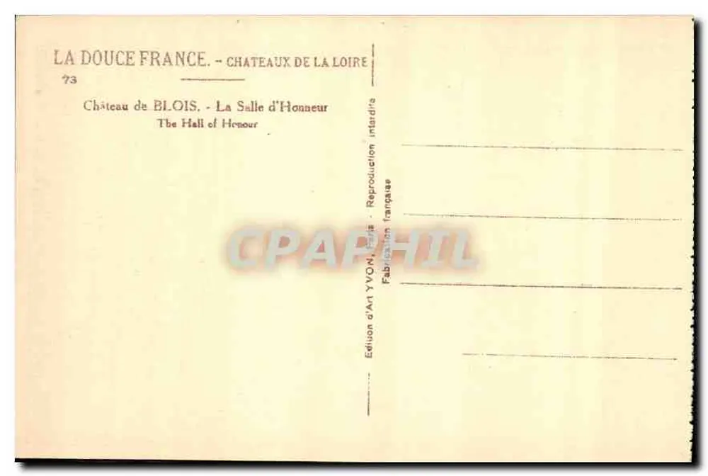 Château de Blois - La Salle d'Honneur — Édition d'Art YVON, Paris - Verso