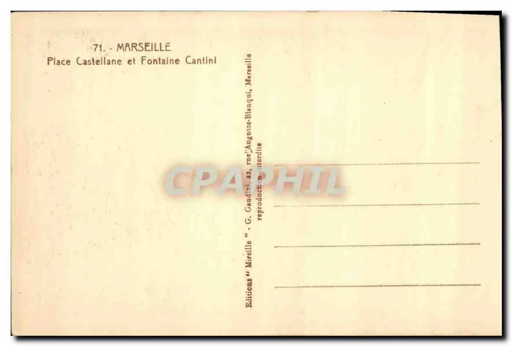 Place Castellane und Fontaine Cantini — Marseille — Éditions Mireille - Rückseite