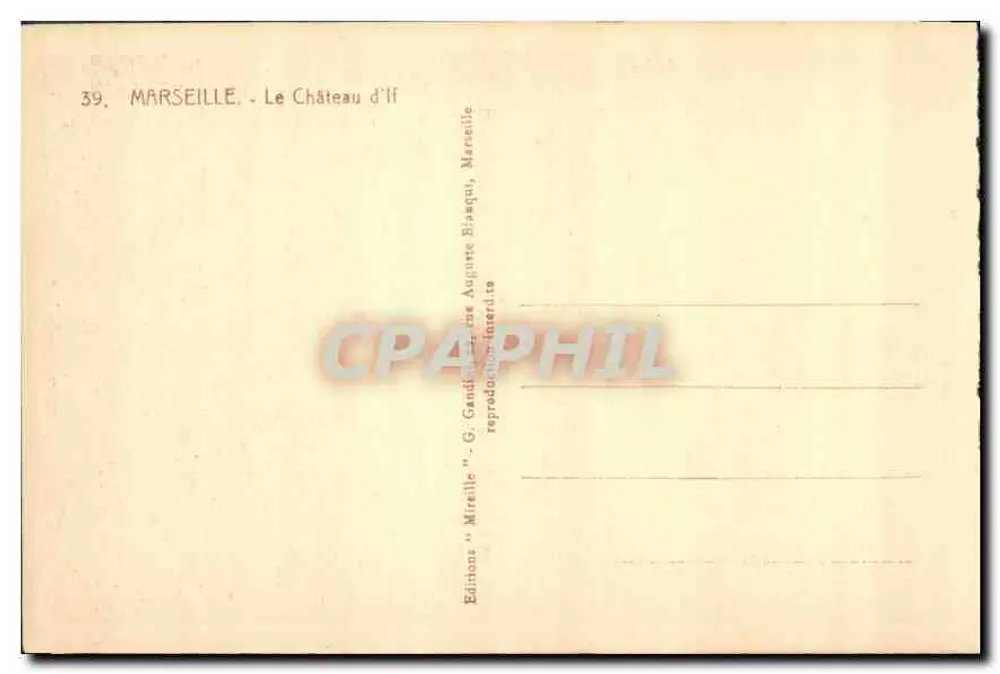 O Castelo d'If — Marselha — Edições Mireille - Verso