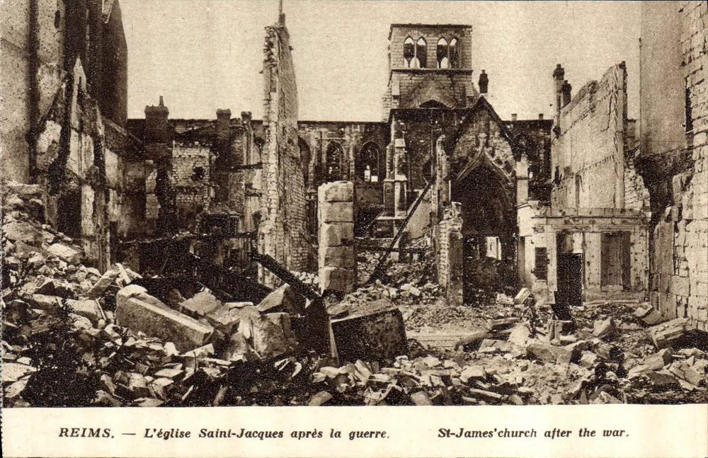 Reims — L'église Saint-Jacques après la guerre — Édition Reims-Cathédrale - Recto