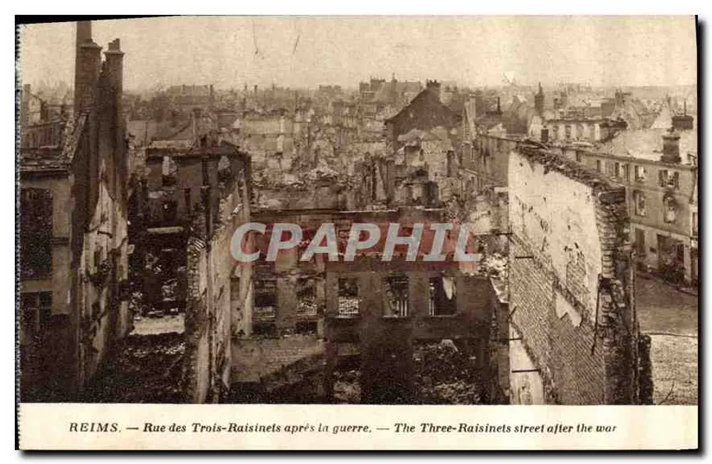 Reims — Rue des Trois-Raisinets nach dem Krieg — Edition Reims-Cathédrale - Vorderseite