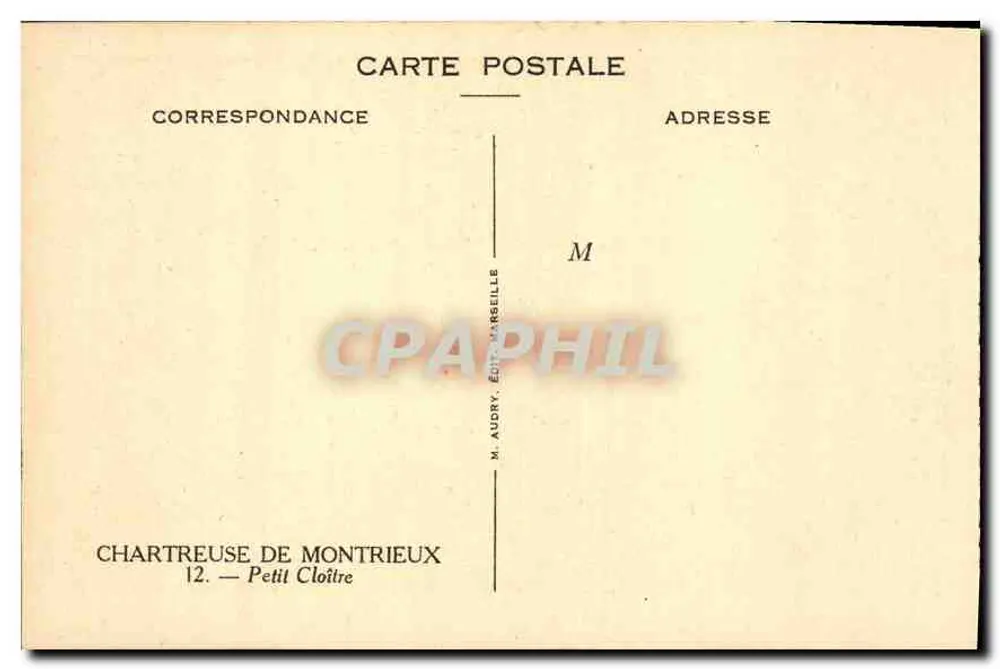Chartreuse de Montrieux — Pequeno Claustro — M. Audry, Ed. Marselha - Verso