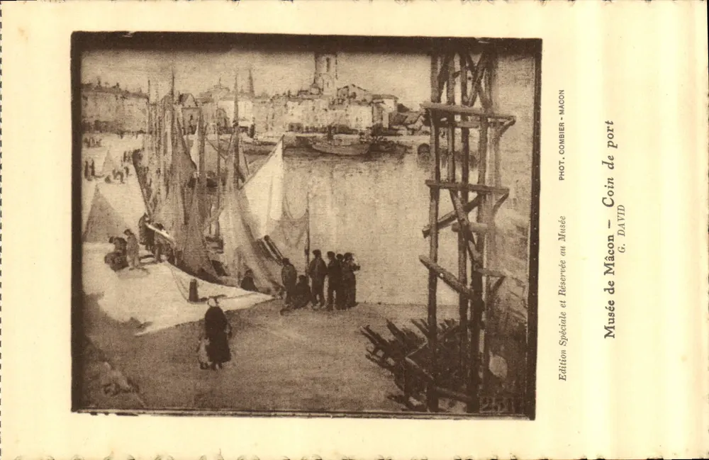 Port w Mâconie — Pejzaż portu z łodziami i osobami — Wydanie specjalne w Muzeum, G. DAVID - Awers