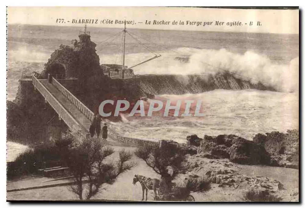 Biarritz (Côte Basque) — Der Felsen der Jungfrau bei stürmischem Meer — Bloc Frères, Verleger - Bayonne, Nr. 477 - Vorderseite