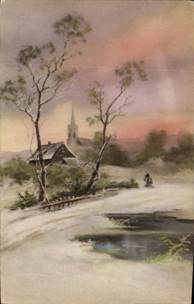 Paisaje invernal con iglesia — ilustración — n°52 - Anverso