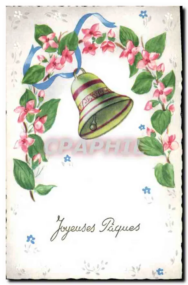 Sininho de Páscoa — flores rosas e fita azul — G. Piccard, Paris - Frente