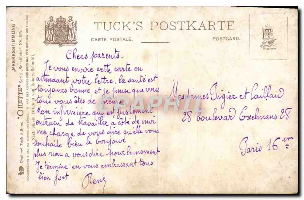 Mar agitado — Serie 'Oiette' — Tuck's Postkarte - Reverso