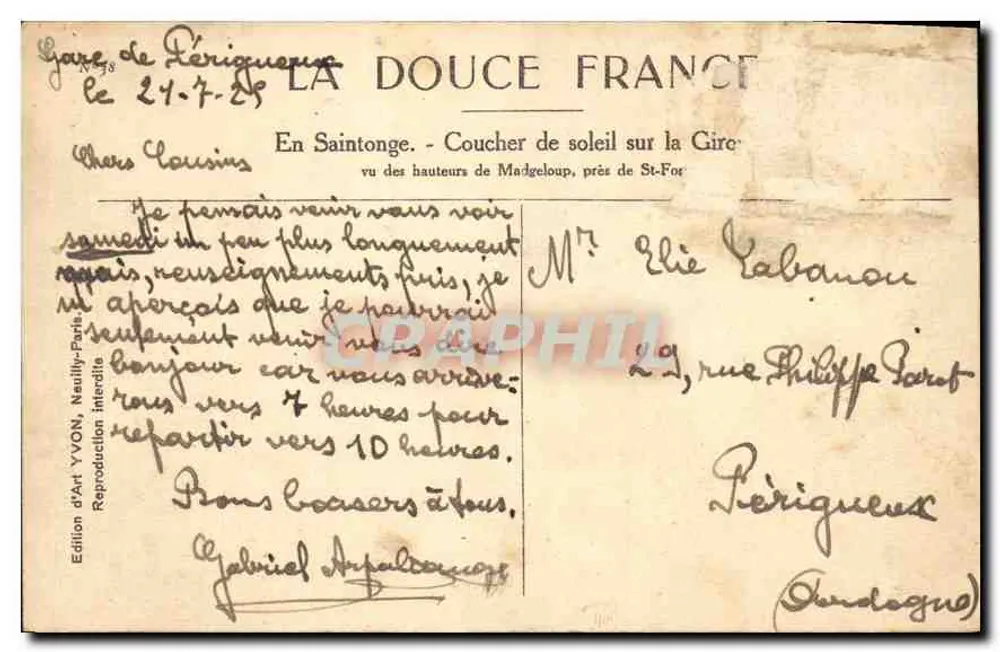 Sonnenuntergang über die Gire — In Saintonge, von den Höhen von Madgeloup aus gesehen, nahe St-For — Édition d'Art YVON, Naully-Paris - Rückseite