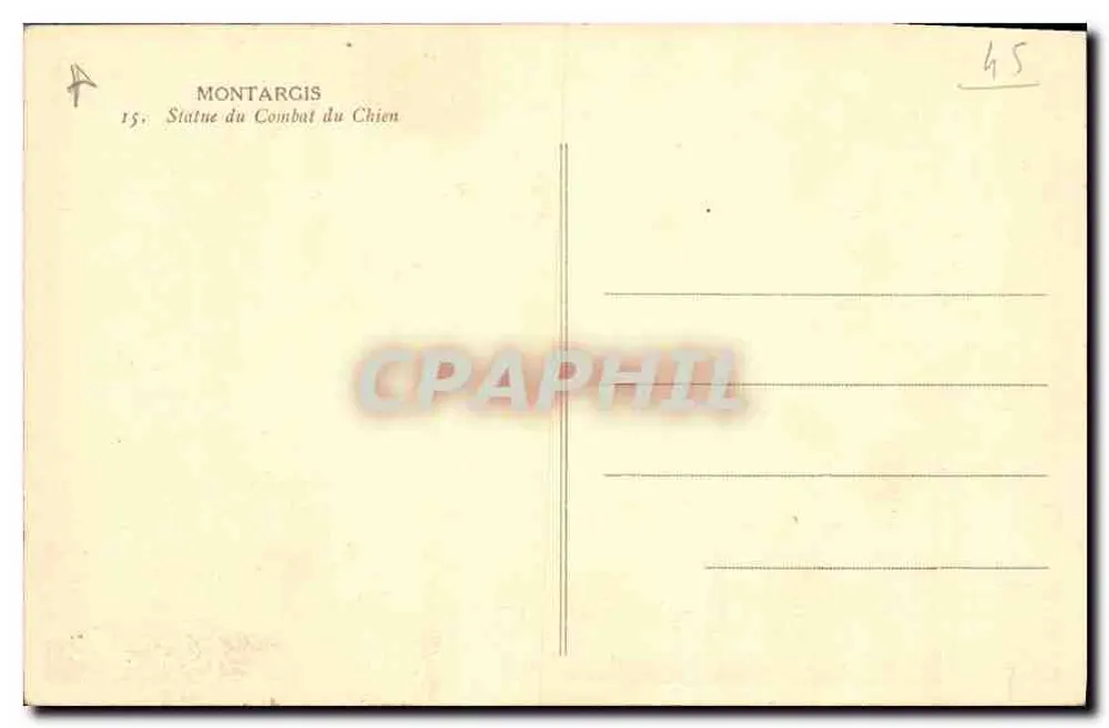 Montargis — Estátua do Combate do Cão — editor desconhecido, n° de série 15 - Verso