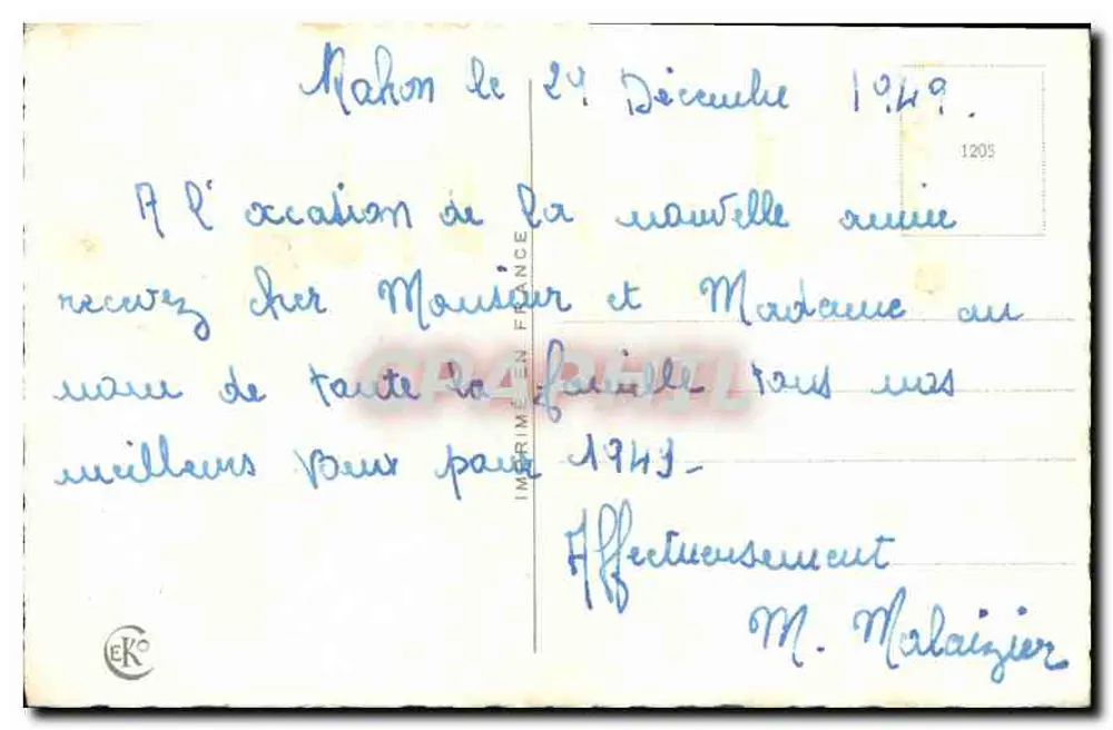 Bukiet kwiatów — wydawca drukarnia we Francji, nr 1205 - Rewers
