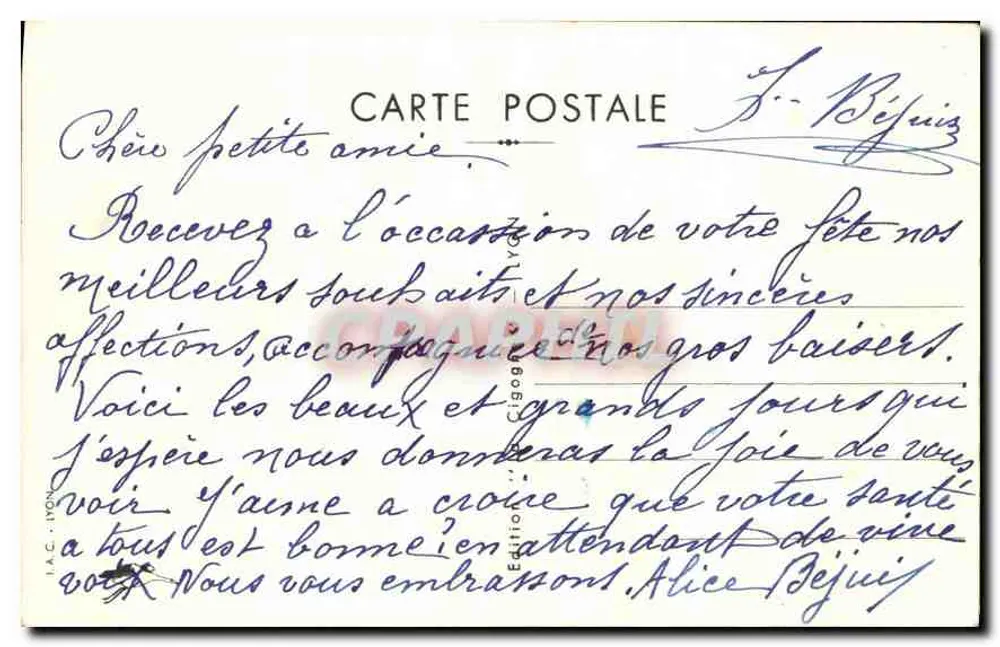 Arranjo de rosas — Boa Festa — Edição C. Béjui - Verso