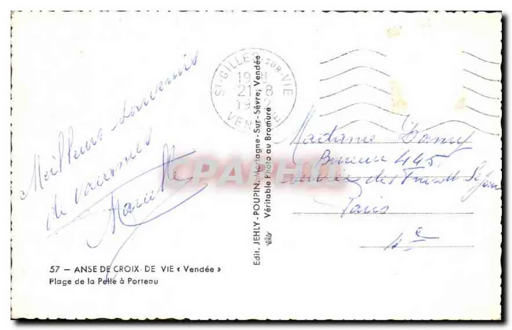 Anse de Croix-de-Vie — Kleine Bucht bei Porteau — Verlag JEHLY - Rückseite