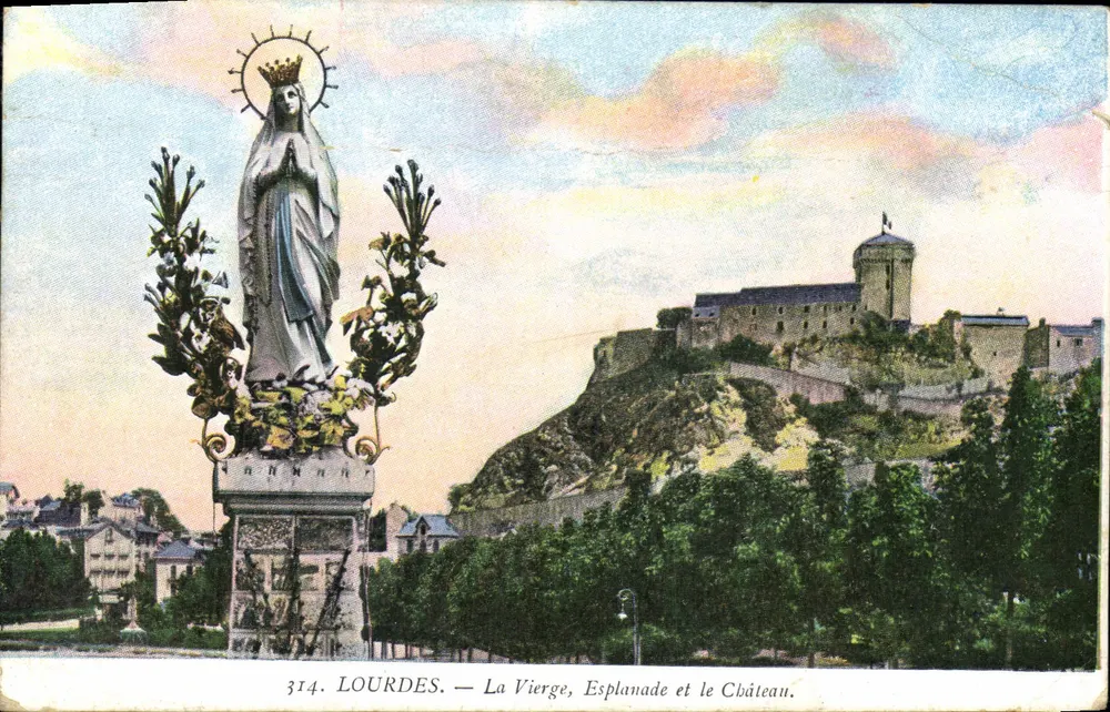 Lourdes — Die Jungfrau, Esplanade und das Schloss — Edition F. Viron, n° 314 - Vorderseite