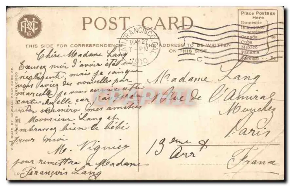 Konservatorium, Golden Gate Park, San Francisco, Kalifornien — Verleger Newman Post Card Co. - Rückseite
