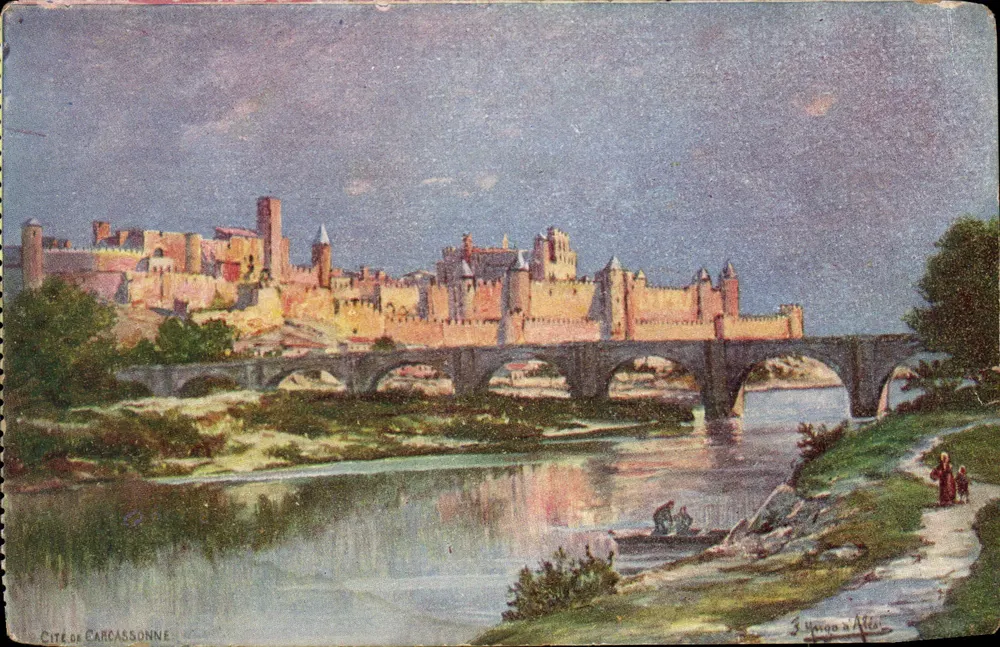 Cidade de Carcassonne — vista do ponte e dos muros — J. Hargo em Alès - Frente