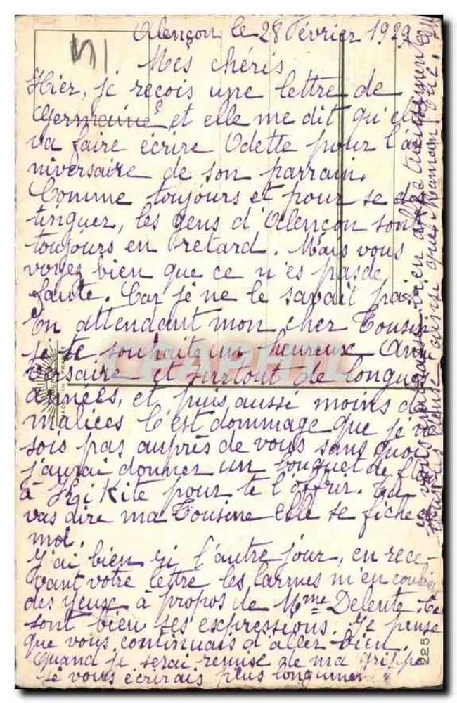 Rosa e mimosa — Parabéns de aniversário — Carteira postal antiga - Verso