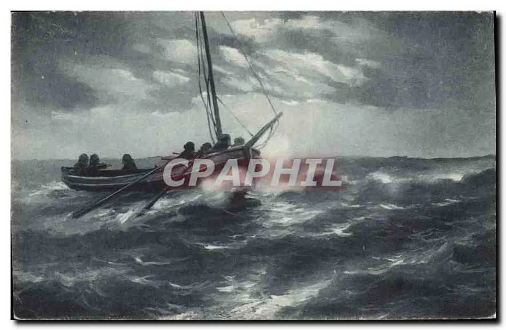 Embarcação a vela em mar agitado — Concessionário F. Ohio — N. 5004 - Frente