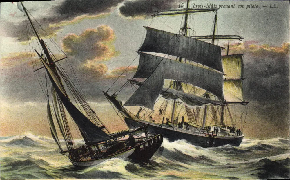 Navio de três mastros pegando seu piloto — LL — n°15 - Frente