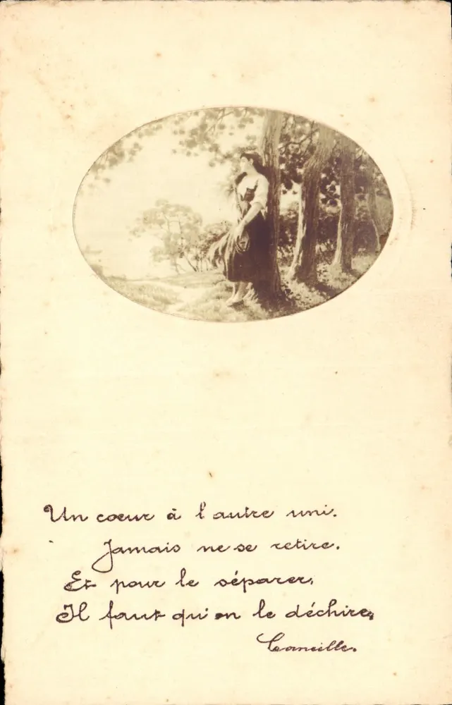 Frau am Rand eines Weges — Gedicht von Leonceille — Kunstdruck, Paris - Vorderseite