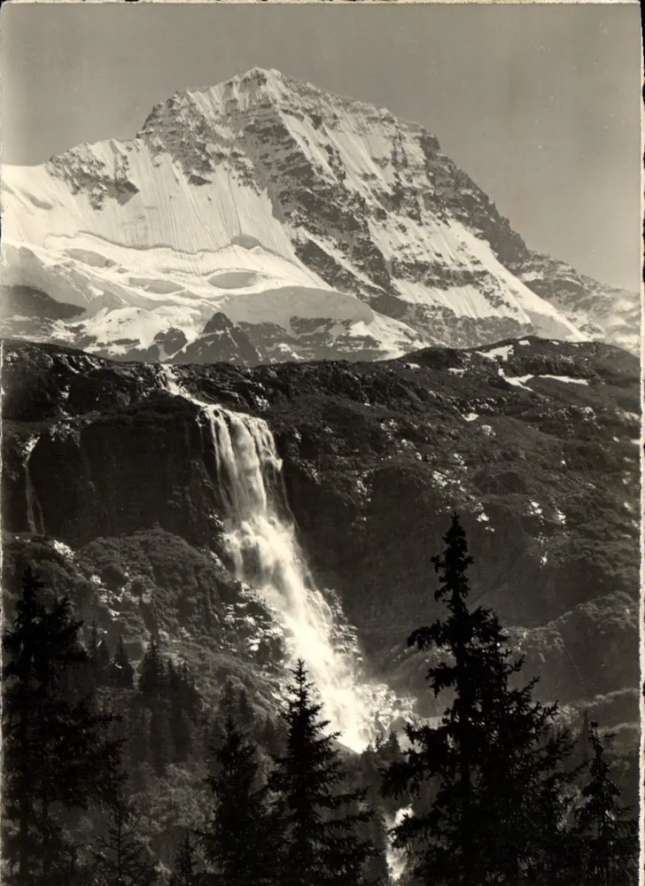 Schmadribachfall, Breithorn — vue de cascade et sommet enneigé — Thorl Oyer, Crisselden - Frente