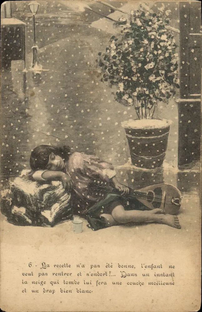 Criança dormindo na neve — cena invernal — editor não identificado, n° de série 6 - Frente