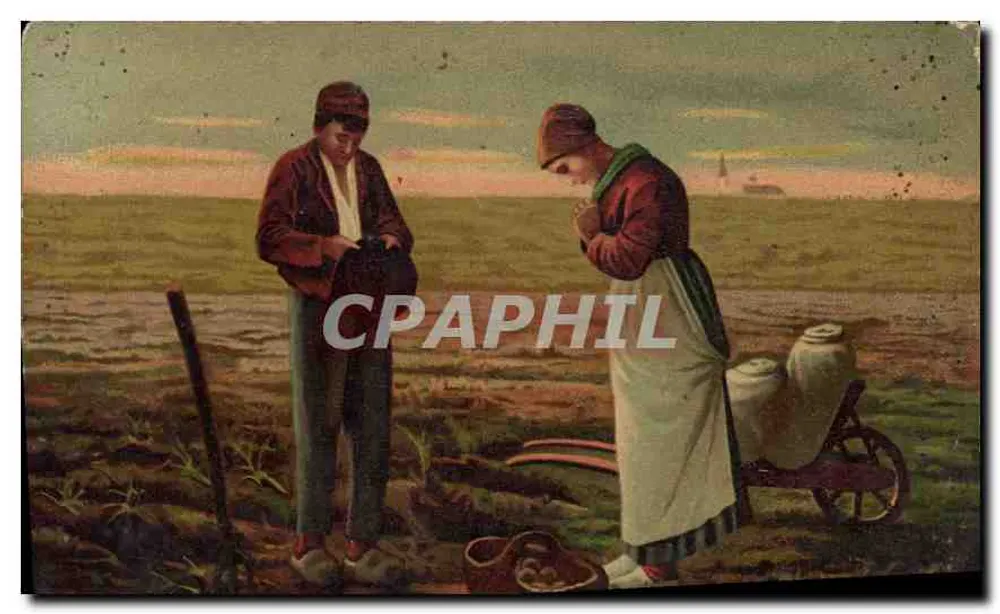 Dois camponeses em um campo — edição F. Editor, Paris, Série 558 - Frente