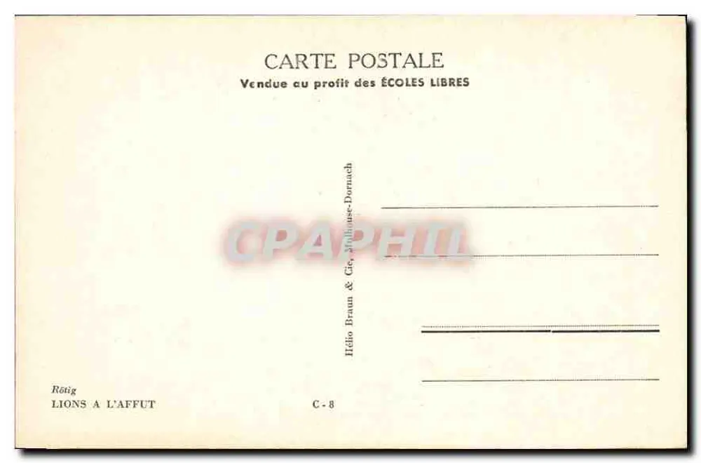 Leões à espreita — gravura assinada por G. F. P. — editada por Röthig & Cie, Dornach - Verso